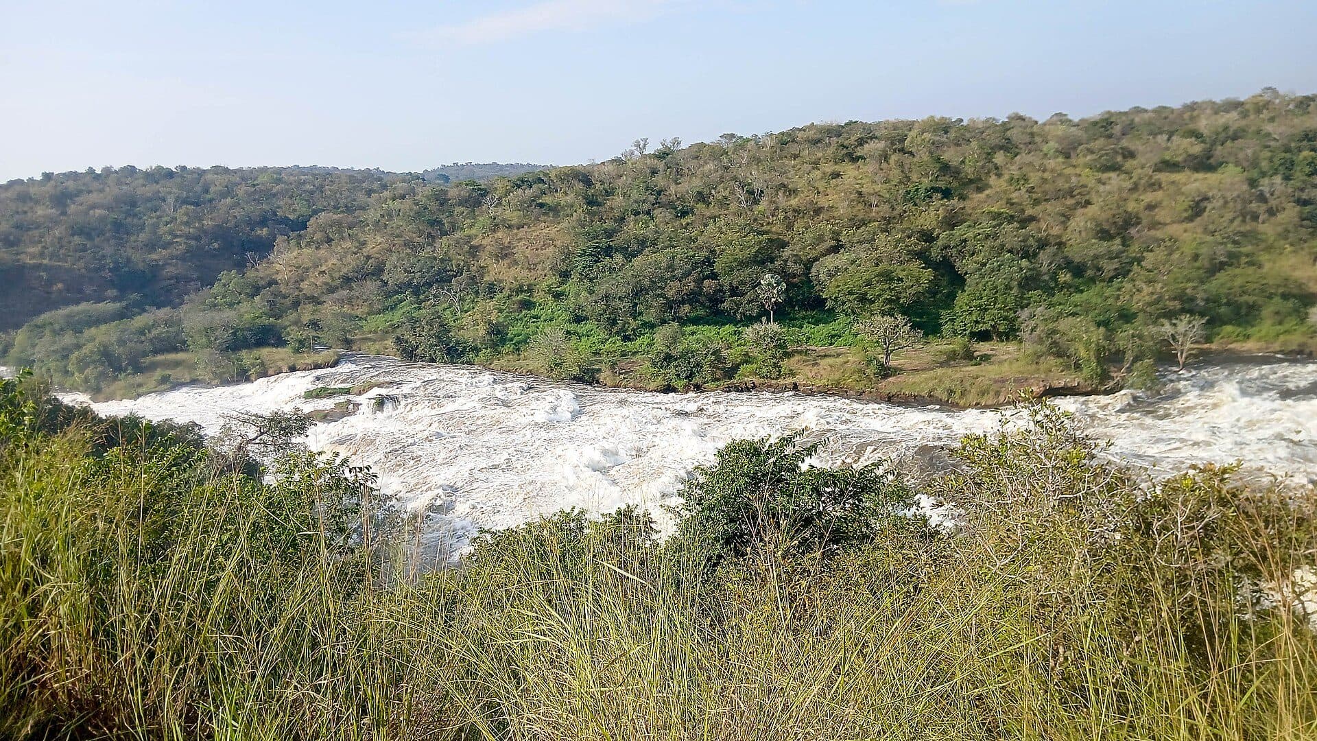 The Victoria Nile forcing through a narrow gorge at Murchison Falls