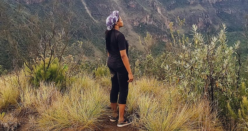 The red cliffs and open track of Hell's Gate National Park near Lake Naivasha